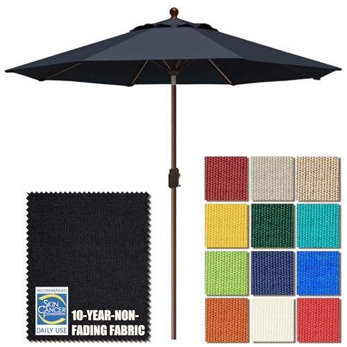 EliteShade USA 10-Year-Non-Fading 9Ft Market Patio Umbrella, UPF 50+ UV Protection Performance Sun Umbrella, Heavy Duty Commercial Grade Outdoor Table Umbrella with Crank & Tilt, Windproof Vented Top for Garden, Pool, Deck and Outdoor Playsets, Black - co