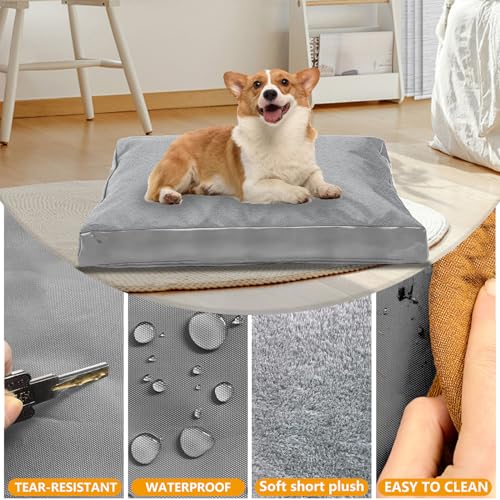 Dog Bed Cover,Heavy Duty Durable Waterproof Fluffy Soft Short Plush Replacement Dog Bed Covers,36L x 27W x 4H Inch Washable Removable Pet Bed Mattress Cover with Zipper.Grey,Cover Only. - color: Grey-Soft Plush, size: 36" L x 27" W x 4" H