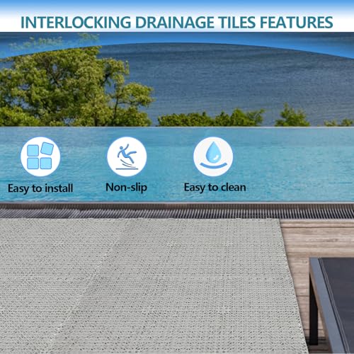 Dollate 12 Packs Interlocking Drainage Tiles, 12"x12" Modular Drainage Floor Tiles, Non-Slip Comfortable and Soft Snap-On Floor for Shower Rooms, Kitchens and Courtyards, Grey - color: Gray