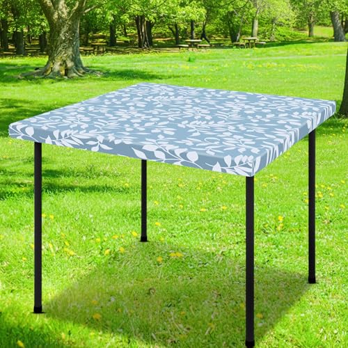Smiry Square Table Cloth Cover, Waterproof Elastic Fitted Picnic Tablecloth, Wipeable Flannel Backed Vinyl Tablecloths for Camping, Dining, Outdoor (Baby Blue, 36" x 36") - color: Baby Blue, size: 36" x 36" (Square)