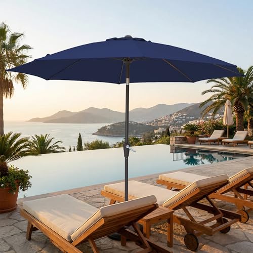 JEAREY 9FT Outdoor Patio Umbrella,Market Table Umbrella with 8 Fiberglass Ribs, Pool Umbrella with Tilt and Crank, UV Protection Lightweight & Wind-Resistant for Lawn, Garden, Deck and Backyard, Navy - color: Navy