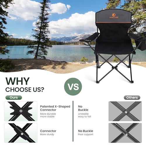 HIGH POINT SPORTS 2 Pack Portable Camping Chair for Adults, Folding Outdoor Camp Chair Lightweight Lawn Chairs Folding Collapsible Chair for Camping, Tailgates, Beach, Black, Support 250 lbs - color: Black