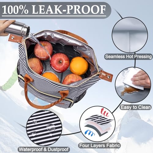 TuErCao Lunch Bag Women Insulated Lunch Box for Work Leakproof Soft Cooler for Picnic Travel Road Trips, Loncheras para Mujer Adult, Stripes - color: A4: Black White Stripes, size: Large
