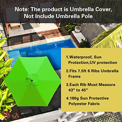 Sunnyglade 7.5ft Patio Umbrella Replacement Canopy Market Umbrella Top Outdoor Umbrella Canopy with 6 Ribs - color: Grass Green