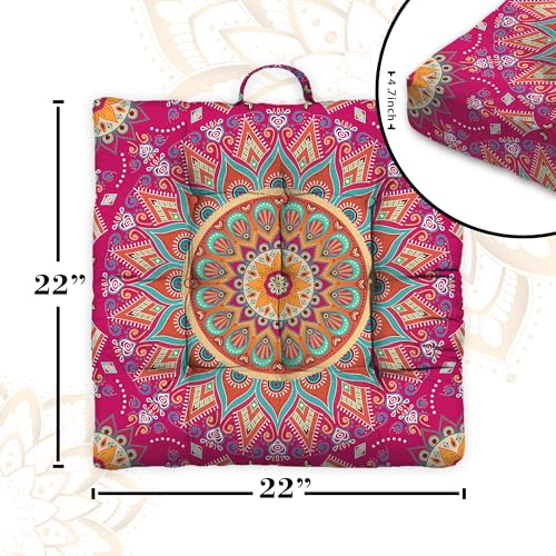 Mandala Meditation Cushion, Boho Meditation Mat, Meditation Pillows for Sitting on Floor, Cushions for Sitting in Home and Outdoor, Square Floor Pillow Cushion Seating for Yoga Accessories 22'' X 22'' - color: 06.mandala Meditation Cushion-1, size: 22x22