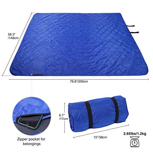 REDCAMP Large Waterproof Stadium Blanket for Outdoor Sports, Soft Warm Fleece Camping Blanket Windproof for Cold Weather, 79"x 59"Blue - color: Blue/Dark Grey 79"x59"
