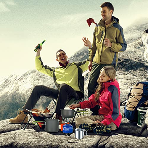 Odoland 8pcs Camping Cookware Mess Kit, Camping Pot and Pan Set with Mini Backpacking Stove, Stainless Steel Cup, Spork and Tank Bracket, Cooking Gear for Outdoor, Hiking, Picnic, Campfire - color: Green