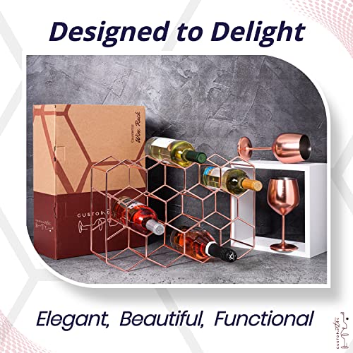 Gusto Nostro Countertop Wine Rack - 14 Bottle Freestanding Modern Metal Wine Rack - 3 Tier Tabletop Wine Holder Stand for Cabinet, Pantry Wine Bottle Storage - No Assembly Required (Small, Rose Gold) - color: Rose Gold, size: 14 Bottles