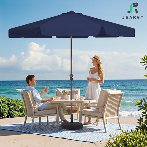 JEAREY 9 FT Patio Umbrella Outdoor, Table Umbrellas Market Umbrella w/Push Button Tilt/Crank, 8 Sturdy Ribs(Navy Blue) - color: Navy Blue