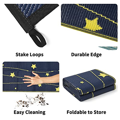 Boulder Bee Outdoor Rugs | Plastic Straw Rug | Waterproof Outdoor Camping Rugs | Quick Drying Picnic Rug | Sand Free Reversible Beach Mats | 5 x 8 Feet | 2.7 lb - color: Dark Blue, size: 5*8 Feet
