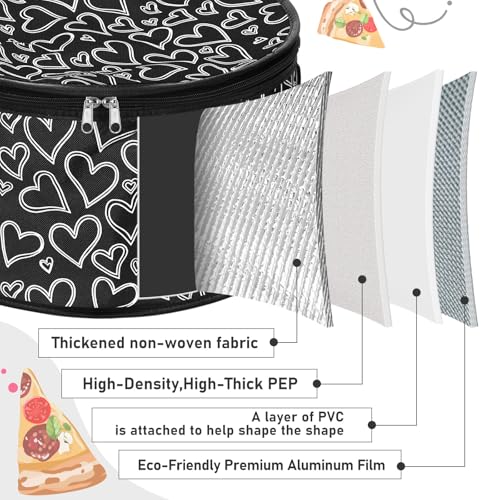 Pickmesh Round Pie Carrier 12 x 7 Inch Insulated Casserole Carriers with Lid and Detachable Handle for Hot or Cold Food Cake Transport Thanksgiving Christmas Gift(Black Champagne Heart) - color: Black Champagne Heart