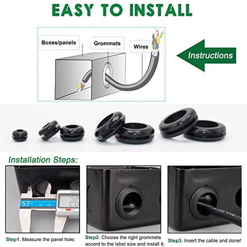 EASYEAH 170 Pcs Rubber Grommet Assortment Kit for Wiring Assorted 7 Sizes 1/4 3/8 1/2 5/8 3/4 7/8 1 Inch Round Hole, O Ring Eyelet Cable Hole Plug Set, Firewall Automotive Electrical Wire Gasket - style: 7 Sizes-170 pcs, Hole