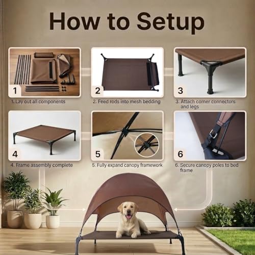 Outdoor Elevated Dog Cot, Portable Pet Bed with Removable Shade Water Resistant, Breathable Cooling Dog Camping Tent for Large Dogs Indoor Outdoor Backyard Camping Beach