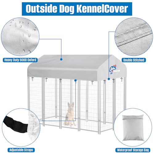 SIRUITON 8x4FT Outdoor Dog Kennel Replacement Cover, Heavy Duty 600D Oxford Fabric with Sun/Rain Dog Play Pen Top Cover Sun Shade Specialized,Snowproof,Sun( Covers Only) - color: Silver, size: 8.3x4.1FT