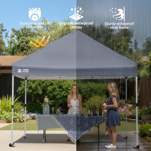 CROWN SHADES 10x10 Heavy Duty Canopy - Premium Pop Up Canopy Tent - Extra Sun Shade Protection with 400D Strength Oxford Fabric - Great for Trade Shows, Events, Tailgates & Commercial Use, Gray - color: Gray, size: 10x10