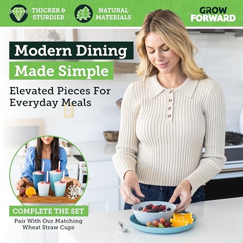 Grow Forward Premium Wheat Straw Plates and Bowls Sets - 8-Piece Wheat Straw Dinnerware Sets - Unbreakable & Reusable Microwave Safe Plastic Dinner Plates for Outdoors, RV, Camping Dishes - Seascape - color: Seascape