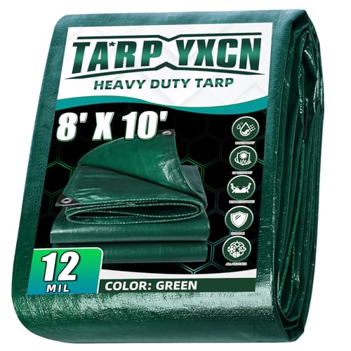 Green Heavy Duty Tarp 8x10 Feet, 12 Mil Thick Waterproof Poly Tarps Cover UV Resistant, Rip & Tear Proof with Metal Grommets Every 20 Inche - color: Green, size: 8x10 Ft
