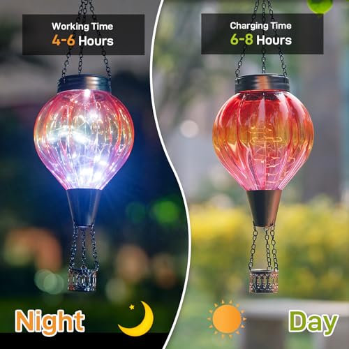 2PC Hot Air Balloon Solar Lantern Outdoor Waterproof, Gradient Orange Glass Balloon Lantern Lights, Hanging Solar Lights for Outside Patio Garden Tree Porch Yard Gift for Women Mom - color: 2PCS-Orange