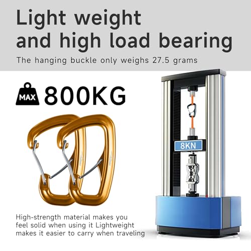 Heavy Duty Carabiner Clip Hook 8KN (1763 lbs), 2 PCS Ultra-Light Aluminum Caribeaners with Double Door D Ring Shape, for Hammock, Camping, Hiking, Backpacking, Dog Leash, Keychain Clip - style: 2#Gold-2pc