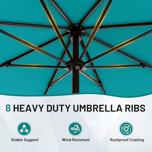 AreShark 9 FT Patio Umbrella for Outdoor, Outdoor Table Umbrella with Push Button Tilt and Crank, Outdoor Patio Umbrellas with 8 Sturdy Ribs for Market, Garden, Pool (Lake Blue) - color: Lake Blue, size: 9ft