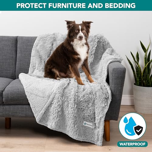 PetAmi Waterproof Dog Blanket for Couch, Bed & Furniture,Reversible Sherpa & Faux Fur Pet Blanket, Leakproof Blanket for Puppy Cat, Washable Soft Calming Pet Couch Protector (29x40, Light Gray) - color: Light Grey, size: Medium (29x40)