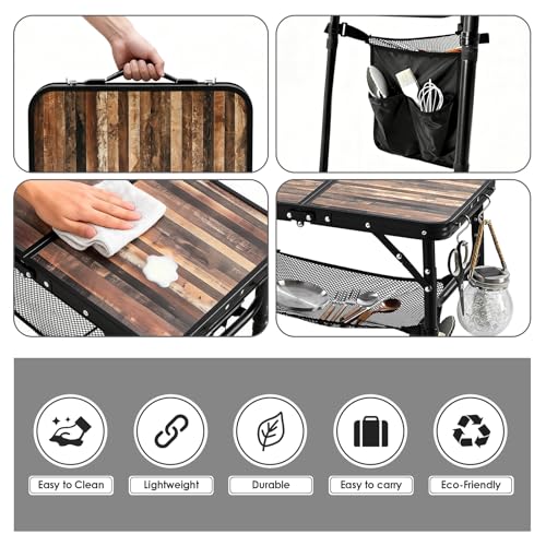 Folding Picnic Table 2ft Portable Camping Table with Extra Cloth Pouch Adjustable Heights Lightweight Aluminum Small Outdoor Card Table for Outside Indoor Camp Cooking BBQ - color: Wood Grain Pro