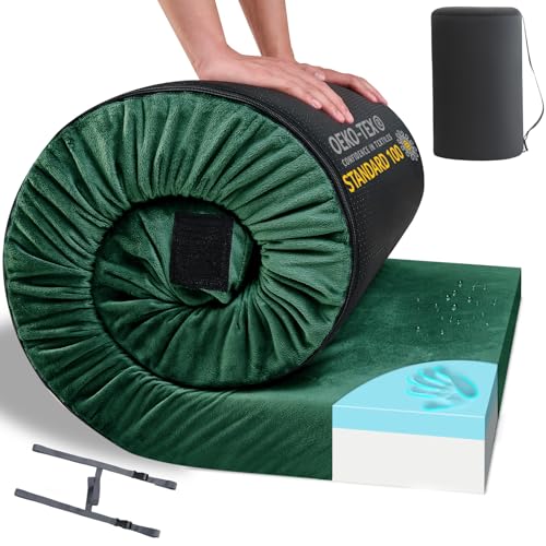 HomeMate CertiPUR-US Memory Foam Camping Mattress Pad Portable Roll Up Mattress for Adults Sleeping Mat Cot Mattress Pad - color: Dark Green, size: Twin /75*38*3