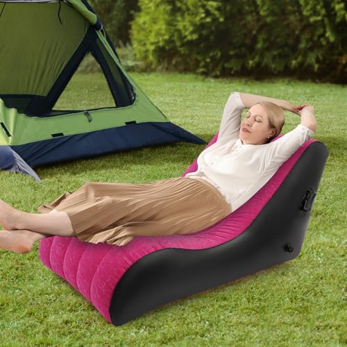 Chaise Lounger Inflatable Sofa Air Chair with Automatic Air Pump Portable Leisure S-Shaped Lounger for Indoor Living Room Bedroom, Outdoor Folding Blow Up Bed Backyard Garden Beach