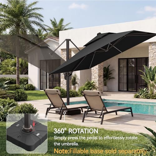 10x10 FT Patio Umbrella, Large Cantilever Double Top Heavy Duty Offset Umbrellas with 360° Rotation, Outdoor shade for Garden Deck Pool, Grey - color: Gray, size: 10x10 FT