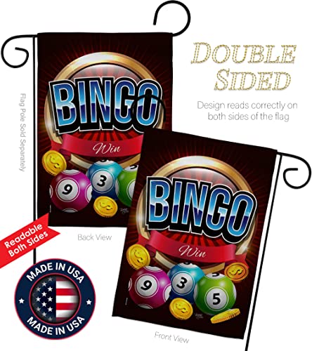 Breeze Decor Bingo Win Garden Flag Set with Stand Interests Games Bunco Night Dice Poker Hobbies Leisure Activity House Decoration Banner Small Yard Gift Double-Sided, Made in USA - size: Garden Flag Set 13"x 18.5" w/ Flagpole