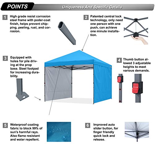 ABCCANOPY Easy Pop up Canopy Tent with 2 Sidewalls for Outdoor Sun Blocking or Rain Protection,10x10, Sky Blue - color: Sky Blue, size: 10x10
