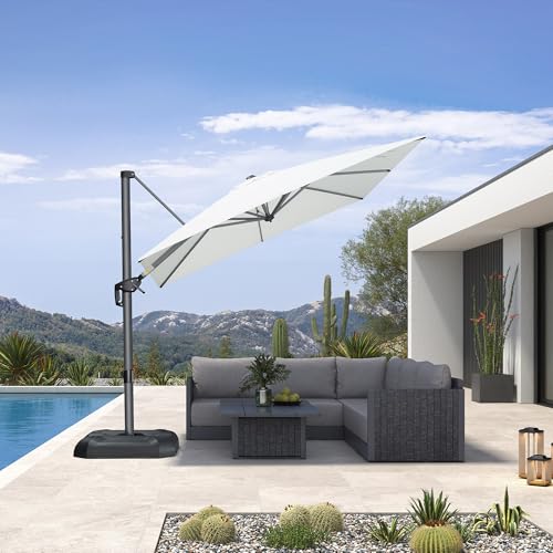 PURPLE LEAF 8 Feet Patio Umbrella Outdoor Cantilever Square Umbrella Aluminum Offset Umbrella with 360-degree Rotation for Garden Deck Pool Patio, White - color: White, size: 8' X 8', style: Standard