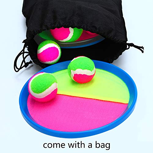 Aneco Paddle Catch Ball and Toss Game Set Disc Toss and Catch Paddle Game with 1 Storage Bag, 4 Paddles and 6 Balls (2 Big Balls and 4 Small Balls)