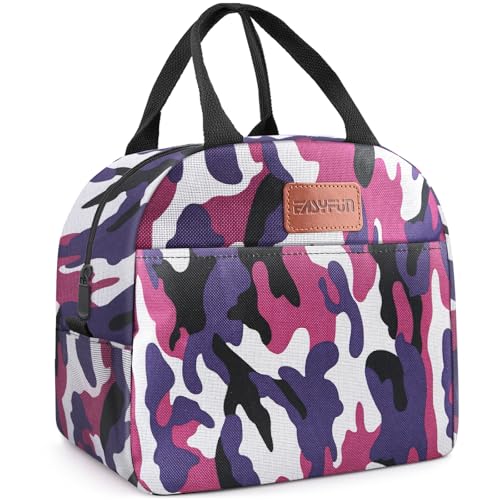 Lunch Bag for Women & Men Adult Insulated Lunch Box, Small Leakproof Cooler Food Lunch Containers Reusable High Capacity Lunch Tote Bags for Work, Travel, Outdoor (Purple Camo) - color: Purple Camo
