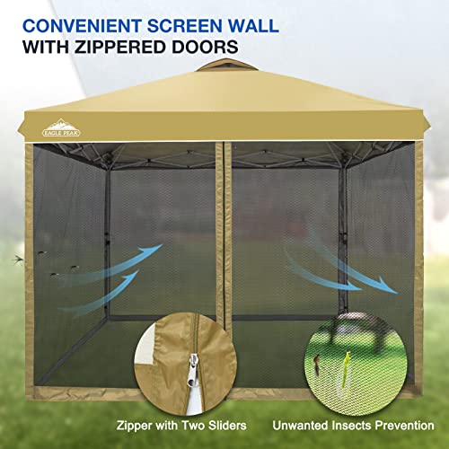 EAGLE PEAK 10x10 Outdoor Easy Pop up Canopy with Netting, Instant Screen Party Tent with Mesh Side Walls, Beige - color: Beige