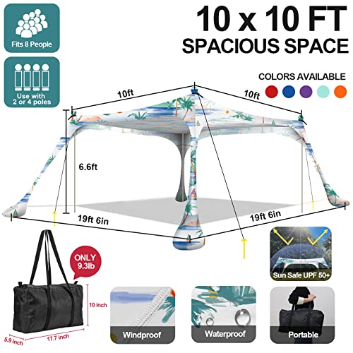 Buheco Beach Tent Pop Up Shade 10x10ft Beach Canopy Sun Shelter UPF50+ with 4 Foldable Poles-Portable Carrying Bag-Sand Shovel-Ground Pegs-Windproof Ropes for Outdoor Family Camping-Fishing- Picnic - color: Coconut Tree, size: 10x10FT 4 Pole