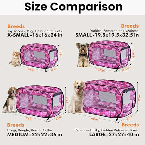 Beatrice Home Fashions Portable, Collapsible, Pop Up Kennel Travel Cat and Dog Crate, 36" L x 22" W x 22" H, Camo Pink - color: Camo Pink, size: 36.0"L x 22.0"W x 22.0"H
