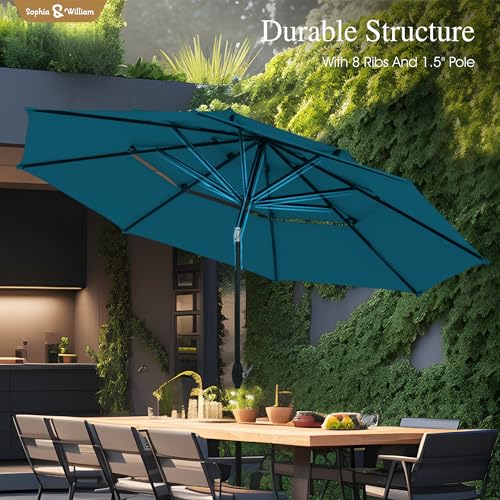 Sophia & William 10ft 3 Tier Auto-tilt Patio Umbrella,Wind Resistent,Outdoor Patio Umbrellas Double Vented Umbrella with Crank for Pool Garden Backyard, Cyan-blue - color: Cyan