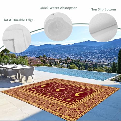 Outdoor Rug, Vintage Yellow Moon Star Indoor Area Rug Outdoor Carpet RV Camping Rugs 5x8ft Boho Traditional Style Outside Mat for Patio Picnic Porch Deck Balcony Backyard - size: 5' x 8' (Rectangular)