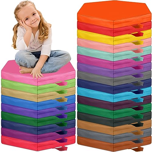 Timgle 25 Pcs Floor Cushions 15 Inch Flexible Seating Bulk Foam Floor Seats Pillows Portable Seating with Handles for Home(Hexagon) - style: Hexagon