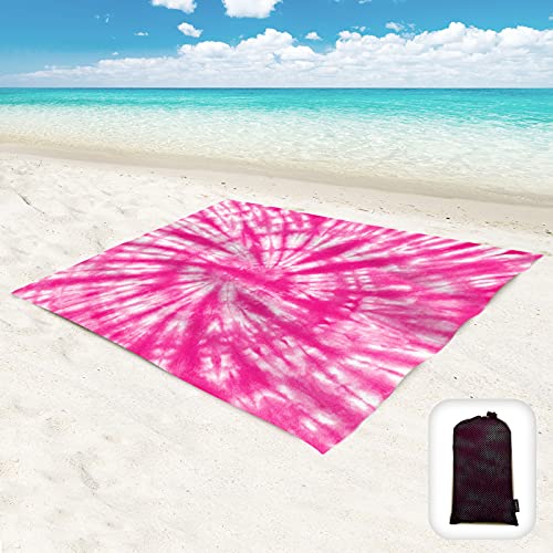 Beach Blanket Waterproof Sandproof Oversized 95”x 80”,Sand Free Beach Mat with Corner Pockets,Portable Mesh Bag for Beach Festival,Picnic,Travel and Outdoor Camping (PinkFloyd) - color: Pinkfloyd