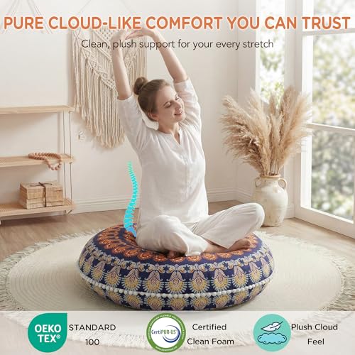 Codi Meditation Floor Pillows, Round Large Pillow Seating for Adults, Bohemian Mandala Circle Floor Cushion for Outdoor Fireplace Yoga Living Room, 32 Inch, Yellow Memory Foam Added - color: Round | Yellow, size: 1 Count (Pack of 1)
