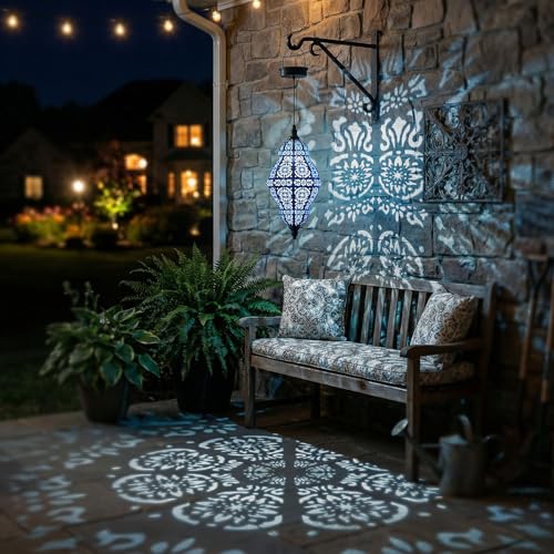 Twinkya Hanging Solar Lights Outdoor Garden Decor, Decorative Waterproof Plastic Moroccan Solar Lantern Lamp, Outside Decorations for Patio Yard Porch Backyard Decor, Gardening Gifts for Women Mom - color: Blue Black, size: 1pack
