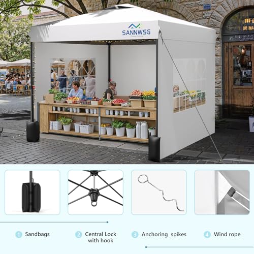 10X10 Pop Up Canopy Tent with 3 Sidewalls,Easy Up Canopy,Commercial Instant Shelter,Heavy Duty One Person Set Up Event Tent,White