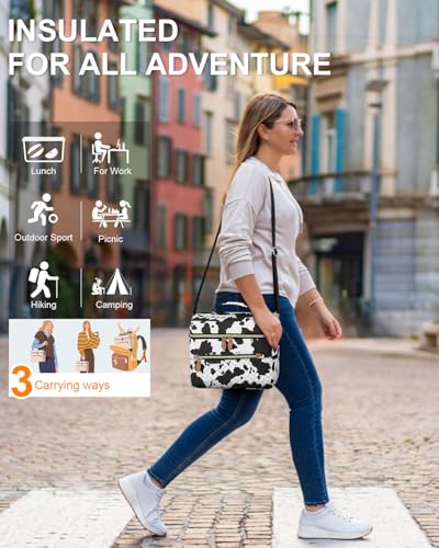 Capolo Lunch Box for Women Men Adults,Insulated Lunch Bag Leakproof Lunch Cooler Box with Removable Strap Cute Lunch Tote Bags Reusable Thermal Lunchbox for School Work Picnic(Small,Cow print) - color: Cow print, size: Small