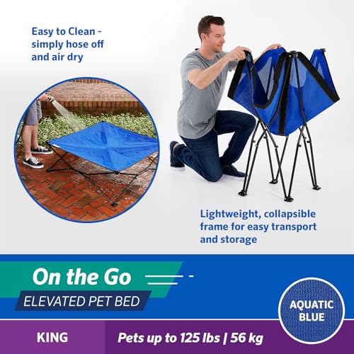 Coolaroo On-The-Go Elevated Dog Bed - Foldable Pop-Up Travel Dog Bed with Breathable, Moisture-Resistant Fabric, Carry Bag Included, Lightweight & Portable, Aquatic Blue, Extra Large - color: Aquatic Blue, style: King