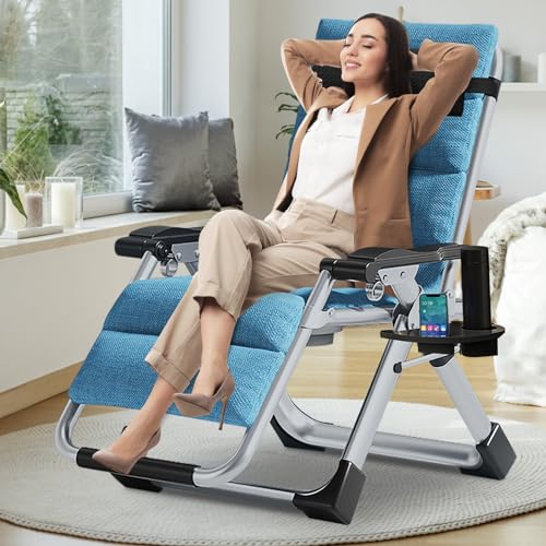 LILYPELLE Comfy Folding Chair, Folding Lounge Chair for Bedroom and Living Room, Folding Reclining Patio Chairs with Removable Cushion for Indoor Outdoor - color: Sky Blue
