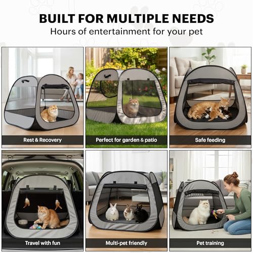 LAFYETTE. - US Based, Portable Cat Playpen, Trapezoidal Stable Design, Foldable Pet Tent for Indoor Outdoor Use, Cat Dog Play Enclosure, Kitten Puppy Kennel Crate, Pet House, Easy Setup, 33" x 26.5" - size: Medium (33" x 26.5")