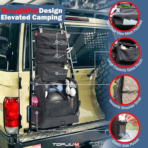 Camp Kitchen Organizer, Cooking Tools Storage Caddy Bag, Multi-Pockets, Paper Towel Holder, Portable Hanging Kitchen Caddy for Camping Utensils, Cookware & BBQ Essentials Bag Only