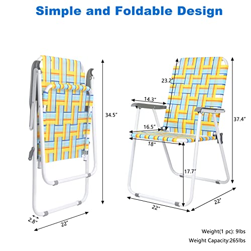 VINGLI Patio Lawn Webbed Folding Chairs Set of 2, Outdoor Beach Chair Portable Dining Chair for Outdoor Yard, Garden (Yellow, Classic) - color: Yellow, size: Regular Size